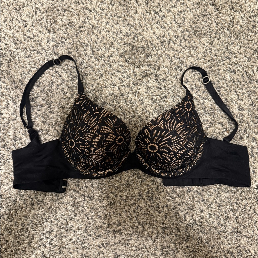Aerie Black and Nude Lace Push up Bra